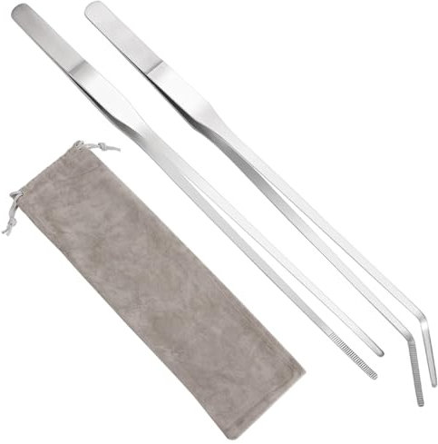 WeddHuis Pinzette in acciaio inox per acquari e vasche di allevamento, ideali per pinze da barbecue, pinze da cucina, pinze da portata o pinze per alimenti, fornite con custodia in velluto