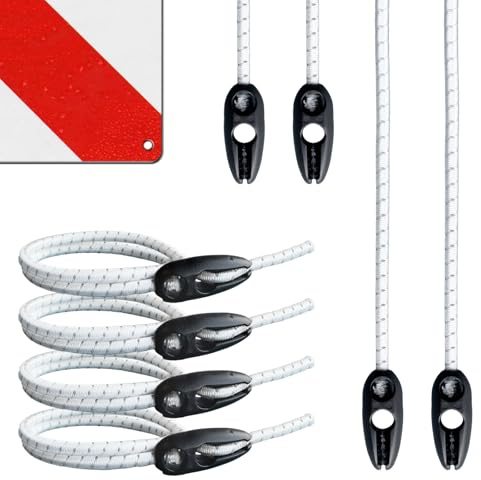Uppsättning av 4 spännlinor för att fästa varningspaneler | gummispännare fäste varningsskylt | justerbar längd (vit, 50 cm)