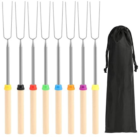 Set di 8 Spiedini Telescopici, 30-80cm Marshmallow Spiedini Barbecue, Grissini, Bastoncini per Arrostire, Spiedini per Shish Kebab Per Barbecue