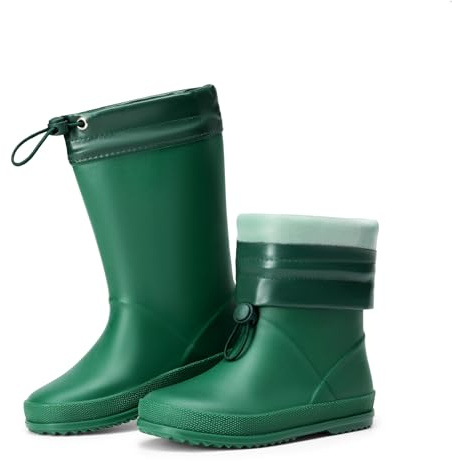 DREAM PAIRS Kids Stivali da Pioggia con Cordoncino Regolabili Stivali da Pioggia in Gomma Leggera Antiscivolo per Ragazzi e Ragazze,Size 33.5,Verde Scuro,SDRB2401K