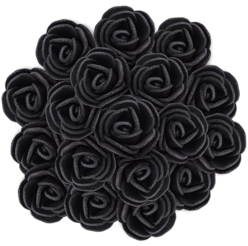 HEOUCH 144 Pezzi Fiori Artificiali Rose, Fiori Finti per Decorazioni, Schiuma Rose Finte, Mini Fiore di Rosa Artificiale per DIY San Valentino Matrimonio Festa Decorazione Vacanze, 2 CM Circa (Nero)