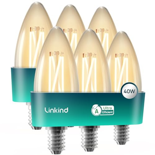 Linkind Ampoule LED E14 Classe Énergétique A 470LM, 2,2W = 40W, 2700K Blanc Chaud, Ampoule E14 en Verre Clair, 320° Style Classique C35/B35, Non Dimmable, Lot de 6