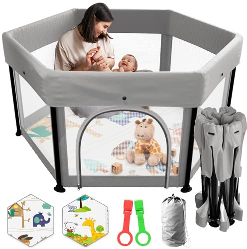 JUPPLIES Parque Infantil Bebe Plegable 126x126cm + Alfombra Bebe – Corralito Bebe con Malla Transpirable sin Montaje – Parque de Juegos Bebe – Playpen Bebe