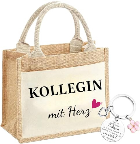 jenich Bolsa de yute para colega, con llavero, colega con corazón, bolsa de yute, bolsa de la compra, bolsa de la compra, regalos para colegas para mujeres, regalo de agradecimiento