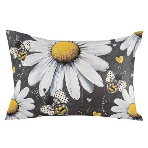 Pillowcase 24x36 Inch - Body Bee Daisy Summer Soft Brushed Microfiber Pillow Covers with Hidden Zipper Closure Bed Pillow Shams for Bedroom Sofa Car, 1pcs