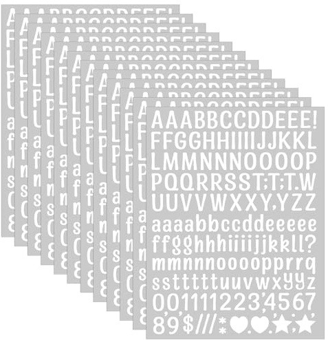 XLIUAX 15 hojas de pegatinas de letras, 3780 unidades, juego de números autoadhesivos, resistentes a la intemperie, pegatinas de números alfabéticos para álbum de recortes de bricolaje, artesanías
