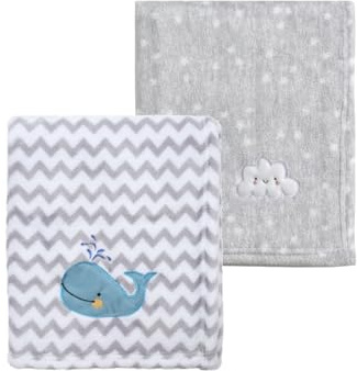 CREVENT 2 stycken 75 x 100 cm mysig mjuk varm babyfilt för spädbarn och småbarn barnsäng sängvagn – grått moln + val
