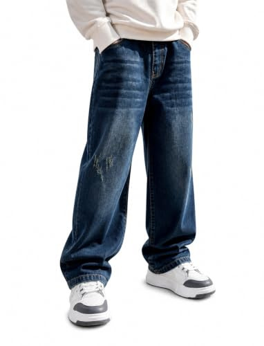 JiAmy Jean Garçon Coupe Large Taille Élastique Pantalon Cargo Enfant en Denim Coton Style Streetwear Y2K avec Multi-Poches 5-13 Ans | 65 % coton mélangé, taille élastique, sans fermeture éclair, vêtements de rue skater Y2K pour l'école, le quotidien