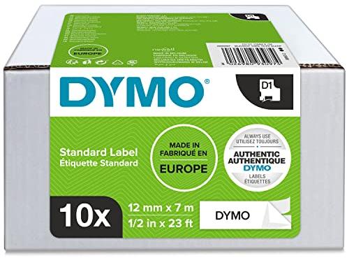 DYMO Original D1-Etikettenband | schwarz auf weiß | 12 mm x 7 m | selbstklebendes Schriftband | für LabelManager-Beschriftungsgerät | 10 Etikettenkassetten
