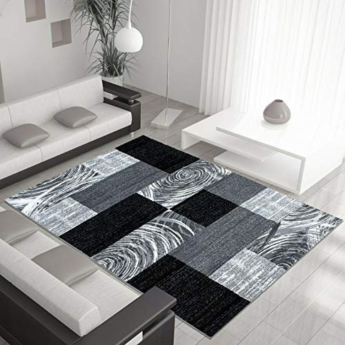 viceroy bedding Rug ABSTRACT Modern Design Black Grey Charcoal Rugs Living Room Extra Large Size Soft Touch Short Pile Style Carpet Area Rugs Non Shedding (80cm x 150cm (3ft x 5ft))