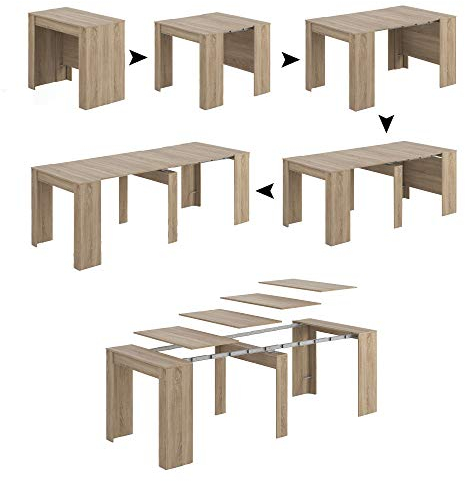 Dmora - Ausziehbarer Tisch Compton, ausziehbarer Esstisch, Tisch mit Mehrzweckverlängerungen, ausziehbar auf bis zu 10 Sitzplätze, 51/237 x 90 x 78 cm, Eiche