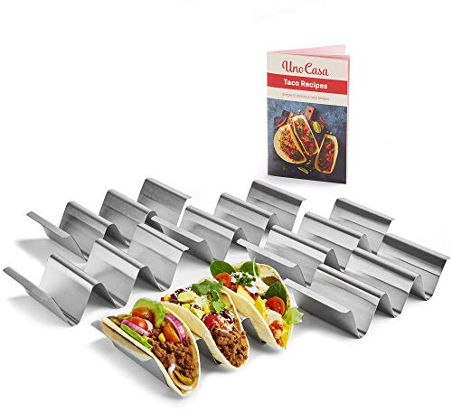 Uno Casa Taco-Halter 6er-Set - Taco-Halter aus Metall für Taco-Schalen, robuster Taco-Ständer für Taco-Dienstag oder als Taco-Schalenform - U-förmiges Taco-Rack und Rezeptbuch