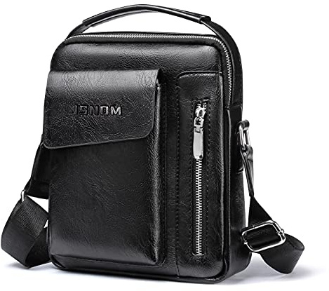 JSNOM Borsello Uomo Pelle Tracolla Piccola: Borsa Spalla con Tasca Posteriore Antifurto per Viaggio Scuola Lavoro Casual (Nero)