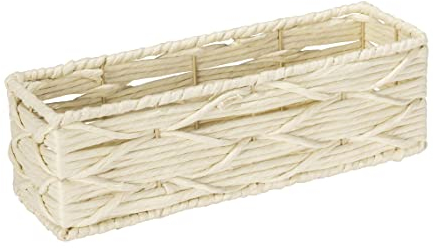 WENKO Boîte de rangement Vabriano, panier en papier tressé, pour la salle de bain et le bureau, avec tiges métalliques stabilisatrices, 32 x 10 x 10 cm, style boho branché, beige