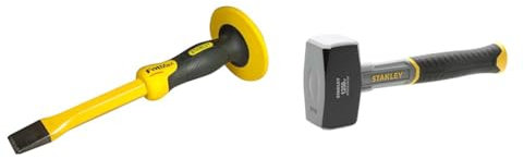 Stanley 4-18-332 Ciseau Plat 30,5 cm - Gamme Fatmax - - Acier Chrome Vanadium - Tète Parabolique- Poignée Bi matière pour Plus de Confort - Protège main & STHT0-54127 Massette, Gris