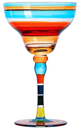 BYYLECL Verre à margarita soufflé à la main 270 ml pour cadeau de couple, margarita à rayures colorées