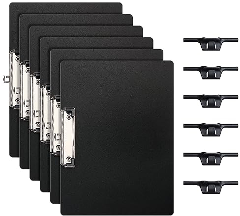 A4 Klemmbrett, 6 Pack Klemmbretter mit Aufhängeloch und 6 abnehmbaren Stifthaltern,Horizontale A4 Klemmbretter,Klemmbrett für Unternehmen,Büro,Schule oder Restaurant,Schwarz