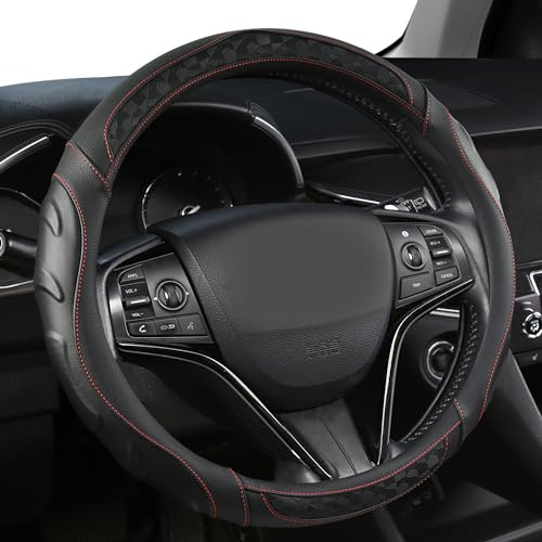Black Panther Funda de Volante Personalizada para Volkswagen, Toyota, Mercedes, Peugeot, BMW, Renault, Audi, Ford, Skoda, Hyundai, Kia, Ajuste Universal 37-38cm (14.5-15)-Negro