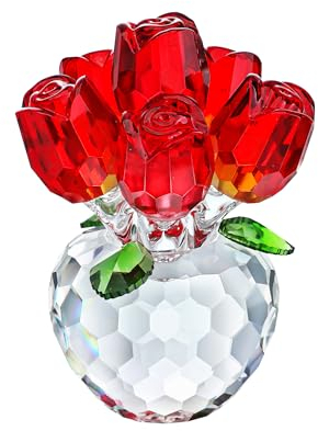 H&D HYALINE & DORA Figurine de rose rouge en cristal de 8,3 cm, cadeau pour épouse, maman, petite amie, bouquet de cristal, fleurs en verre avec support