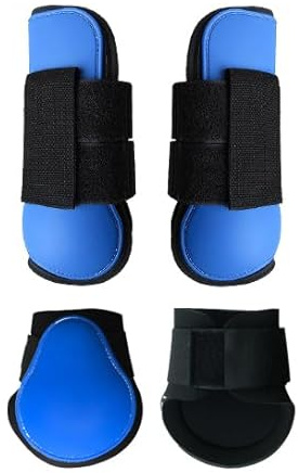 Merauno® Lot de 4 guêtres pour cheval - Pour l'avant derrière coque rigide et fermeture Velcro - Pour homme et femme - En polyuréthane robuste et élastique - Taille M - Bleu