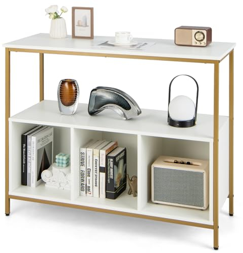 COSTWAY Küchenschrank Sideboard, mit Metallrahmen & offenem Regal & 3 Fächern, Kommode Küche Holz, 110 x 42,5 x 88 cm (Weiß)