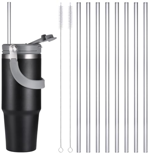 Kssvzz 8Pcs Paille en Verre, Pailles Droites Reutilisable 31cm avec 2 Brosses, Pailles Compatible Avec 30/40 oz Stanley Tumbler, pour Cocktails, Lait Glacé, Thé, Milkshakes, Café Glacé