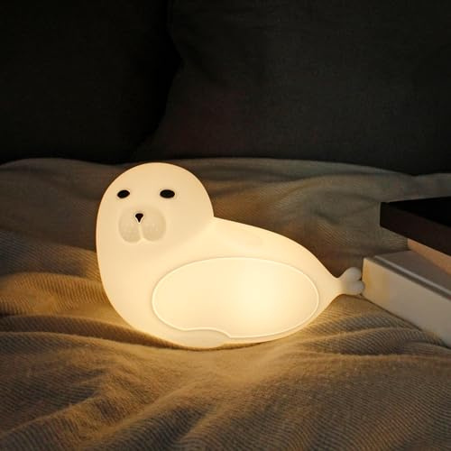 Winkee – Luz nocturna foca luz nocturna niños - luz nocturna para bebés - lámpara foca - lámpara de escritorio - lámpara de mesita de noche - decoración del dormitorio - regalo de Navidad, cumpleaños