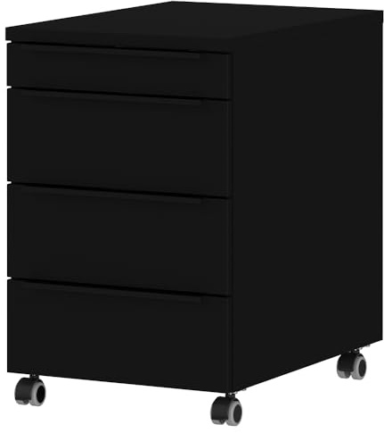 Lomadox Büromöbel Rollcontainer, schwarz, 4 Schubladen, Rollen gebremst