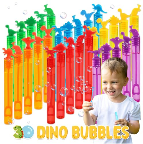 Magicat Dino - Juego de 30 pompas de jabón para niños con diseño de dinosaurios en 6 colores, ideal para cumpleaños y eventos especiales, regalos de cumpleaños