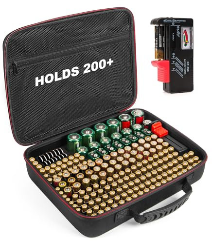 Glamgen 200 Battery Storage Case with Battery Tester BT-168, Battery Storage Box Hard Case Holds 200 Batteries Various Sizes (AA AAA AAAA C D 9V), Battery Organizer Holder (Batteries Not Included)