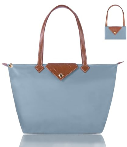 BOJLY Borsa tote da donna, elegante borsa a tracolla in nylon impermeabile, pieghevole, borsa da viaggio per lavoro, shopping, grande, C- Airyblue, Large, Borsa tote donna