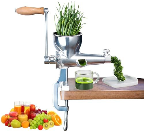Manuell vetegräsjuicer i rostfritt stål Kallpressjuicermaskiner,Långsam masticerande juicepress Juice- och grönsaksextraktor 9 cm diameter