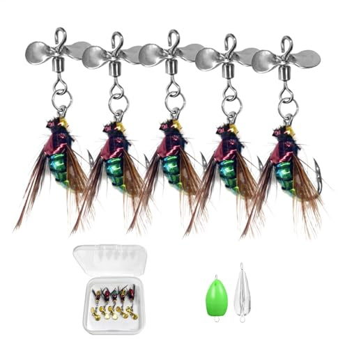 Fly Fishing Lures - Kit di esche artificiali con ganci in acciaio, gamma colorata con paillettes riflettenti | Attrezzatura per la pesca a mosca, manico forte, ideale per trote