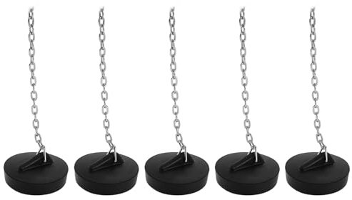 Lot de 5 bouchons de lavabo universels en caoutchouc avec chaîne de perles rondes pour la maison, l'hôtel, la baignoire, la salle de bain