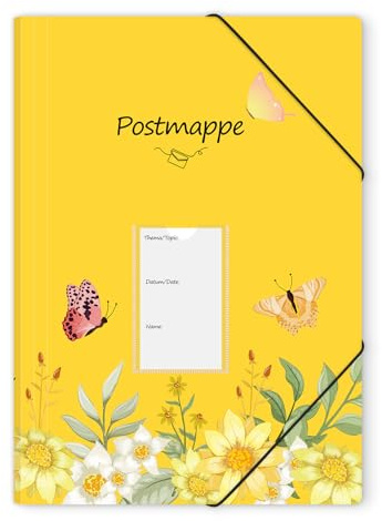 KONVINIT Postmappe A4 Schule Gelb - Plastik Sammelmappe mit 3 Innenklappen und 2 Gummizügen Schnellhefter, Robust und Langlebig Dokumentenmappe mit Motiv für Büro und Schule