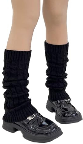 Golden Apple Women Knitted Leg Warmers Slouchy Boot Socks, y2K Harajuku Knee High Stockings (Black, L)