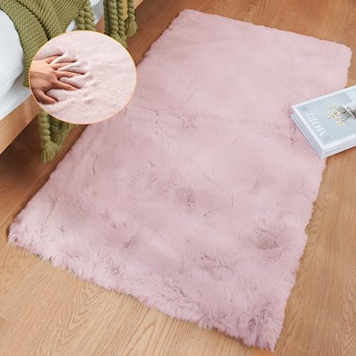 ORINOVA Pink Fuzzy Faux Washable Fluffy Fur Area Rugs for Living Room Cute Small Furry Rugs for Bedroom Kids Rug 60x90cm Rug Girls Nursery Rug Rectange Rugs