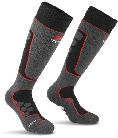 Xtech Sport Design Raptor Calza Tecnica Lana Merino, Spessore Medio, Cuscinetti Protettivi, Outdoor Trekking e Sci, Nero Tg 39/42