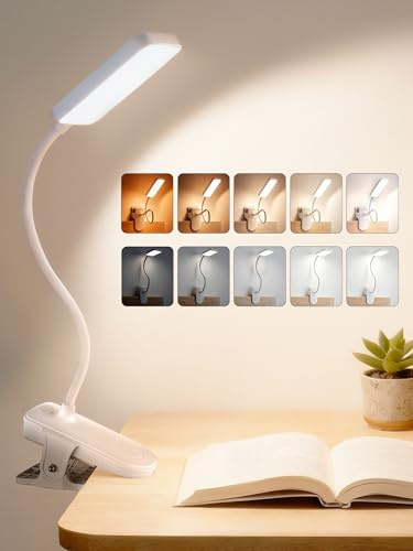 ReinHoo Clip on Light,9 Brightness+5 Color Clip on Lamp with 4000mAh Battery,450 Lumen Rechargeable Desk Lamp with Clamp,48 LED Reading Light for Bed,Cordless Reading Lamps for Bed/Headboard/Craft