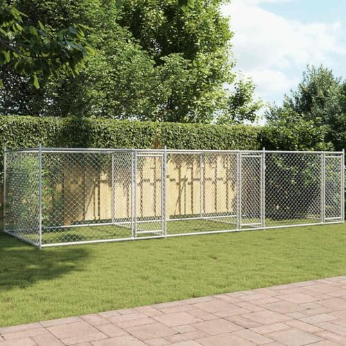 Nqyjm hundkennel med dörrar grå 6 x 2 x 1,5 m galvaniserat stål hundkennel utomhus hundbur säker hundpip för trädgård terrass utomhus robust pip för medelstora och stora hundar