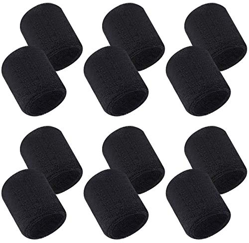 Aipaide 12 Stück Absorbierende Schweißbänder Damen und Herren Schwarz Baumwolle Handgelenk Wristbands für Sport Basketball Laufen Fahrrad Joggen Fußball Tennis