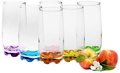 Set de 6 Verres à Boire 350ml - Verres à Eau à Fond Coloré, Jus, Long Drink et Petit Déjeuner