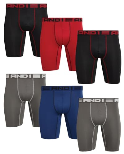 AND1 Mens Athletic Performance Long Leg Boxer Briefs with No Fly, 9 Inseam