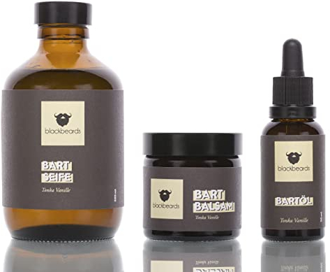 blackbeards Bartpflege Set Tonka-Vanille ● Herber, leicht süßer Duft ● Mit Bartöl, Bartbalsam und Bartseife ● Bartpflege vom 3-Tage-Bart bis Vollbart ● Geschenk-Set für den Mann mit Bart