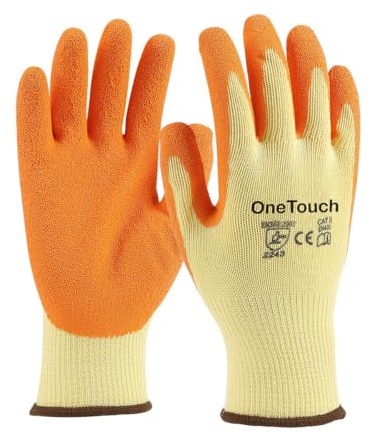 A406 12 Pair Orange Latex Coated Gloves Rubber Work gloves for Builders Gardening Scaffolding work safety gloves (Large/8)