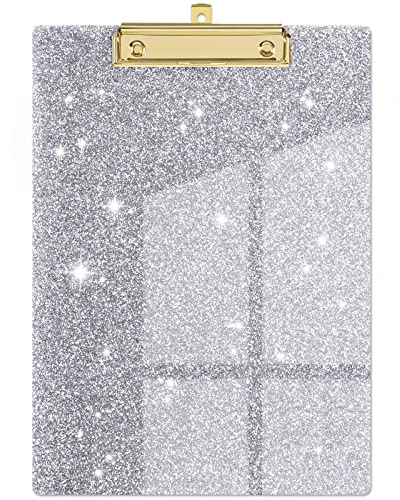 Piasoenc Acryl Klemmbretter, Mode Glitter Klemmbrett, Standard Letter Größe Klemmbrett, A4 Größe 12,5 x 9, Cute Konfetti Klemmbretter für Frauen, Rose Gold Desk Bürobedarf und Zubehör