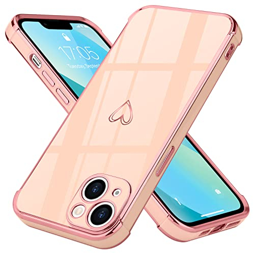 Lafunda Compatible para iPhone 13 Funda Silicona Carcasa con Protección Cámara corazón Amor Mujer Estuche Protector Antichoque Bumper Ultra Delgado Suave Case para iPhone 13 Rosa