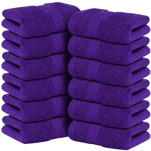 Infinitee Xclusives - 12 Pack Face Cloths |30x30 cm| 100% Cotton Wash Cloths - Ultra Soft & Highly Absorbent Fingertip Towels for Spa, Gym, Hotel & Bathroom |Profound Purple|