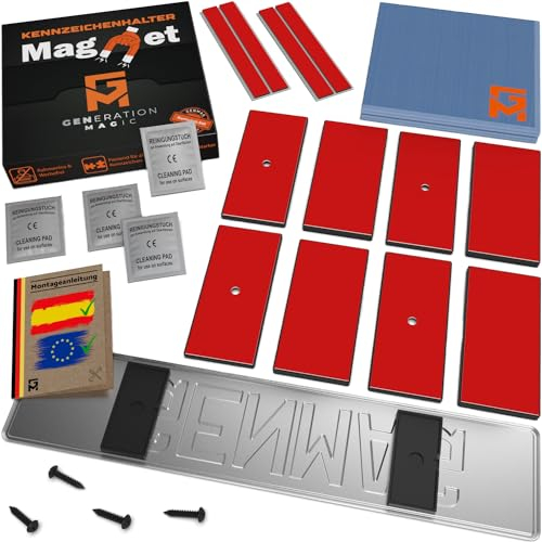 GENMAG® 2X Magnet Kennzeichenhalter Rahmenlos [Extra-Stark & Universal] Rahmenlose Kennzeichenhalter Magnete für Deutschland & Österreich | Magnetische Wechselkennzeichenhalter | Kennzeichen Magnet
