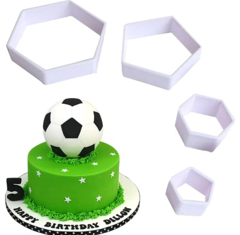 4 Stück Ausstechformen mit Fußball-Muster, sechseckig, Fußball-DIY-Fondant-Formen, Ausstechformen, Fußball-Weltmeisterschaft, Zucker-Bastelformen, Kuchen, Desserts, Dekorationswerkzeuge